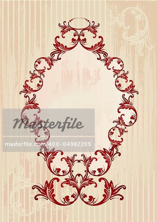 Red and beige vector illustration of an abstract floral frame