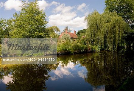 Houses next to canal or river.