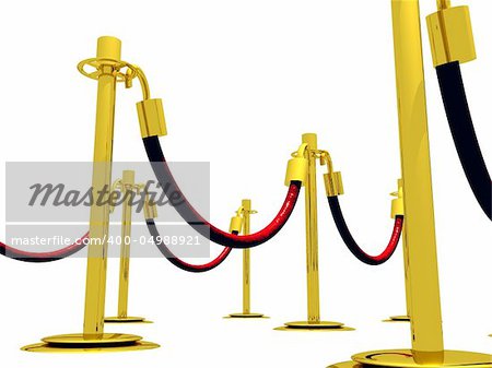A 3D illustration of a waiting line composed of stanchion barriers.