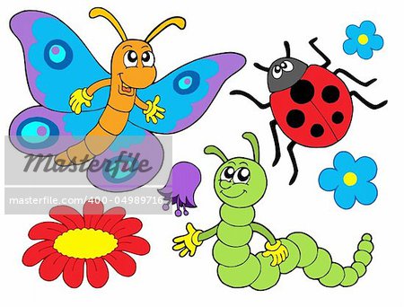 Bug and flower collection - vector illustration.