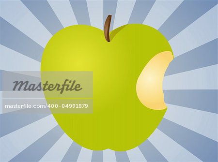 Apple illustration whole green fruit with bite