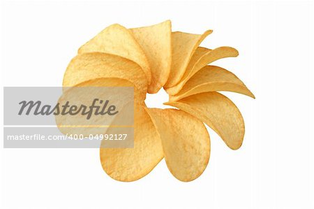 Potato chips on a white background