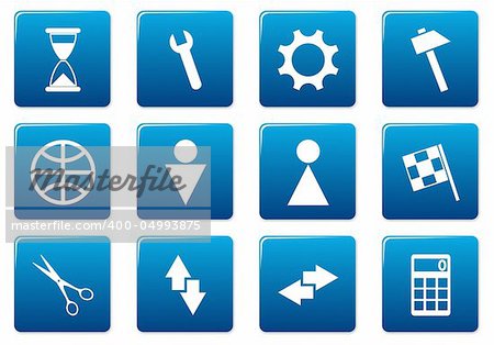 Gadget square icons set. Blue - white palette. Vector illustration.