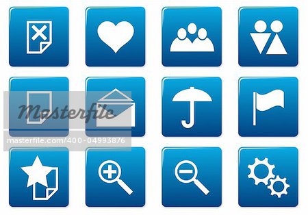 Gadget square icons set. Blue - white palette. Vector illustration.