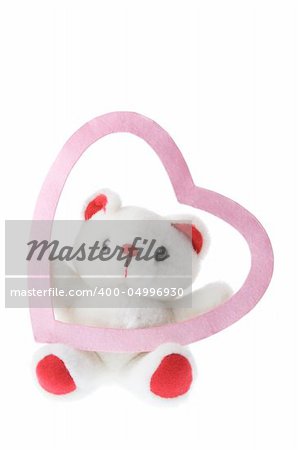 Teddy Bear and Love Heart on White Background