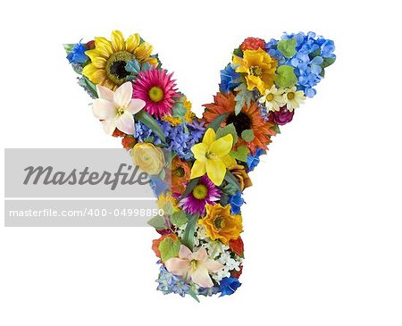 Letter Y made of flowers isolated on white background