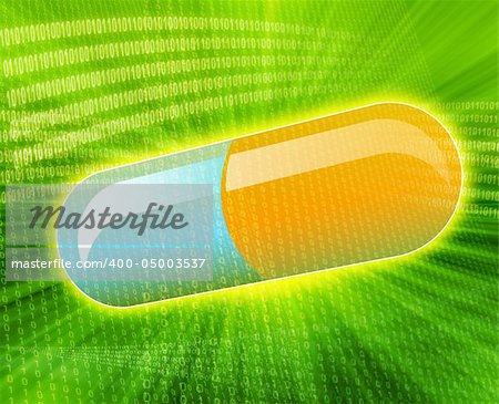 Medical pill capsule illustration on color background