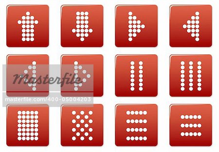 Matrix symbols square icons set. Red - white palette. Vector illustration.