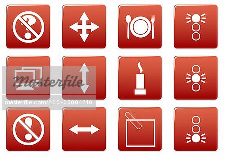 Gadget square icons set. Red - white palette. Vector illustration.