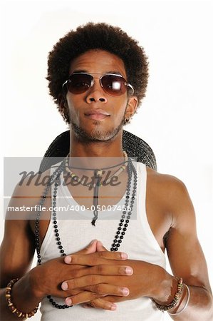 Portrait of young handsome african male model posing isolated