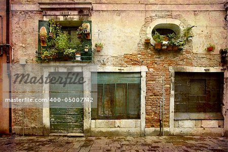 Artistic work of my own in retro style - Postcard from Italy. - Urban decay - Venice.