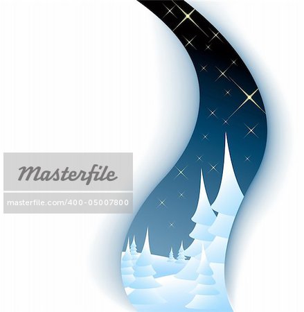Christmas card with winter landscape - cutout