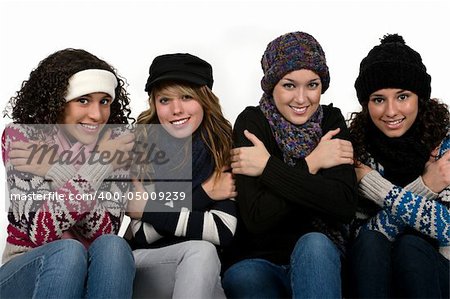 Teenage student friends on a very cold day