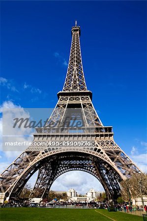 Classical beautiful view of The Eiffel Tower in Paris on a sunny day