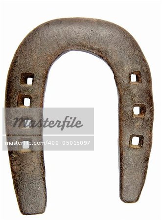 An old rusty horseshoe isolated on white