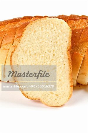 a slice of bread and sliced loaf isolated on white background