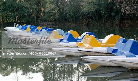 Pedal boats in a lake in Curia Natural Park, Portugal