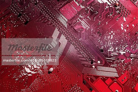 complicated computer background in the red color - high technology