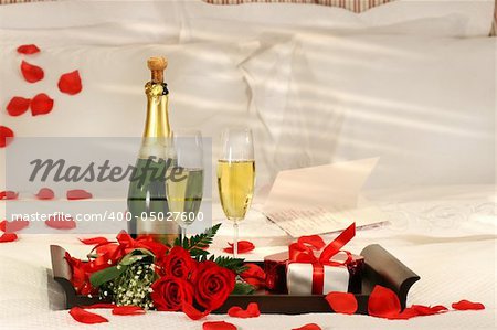 Champagne in bed to celebrate Valentine's Day