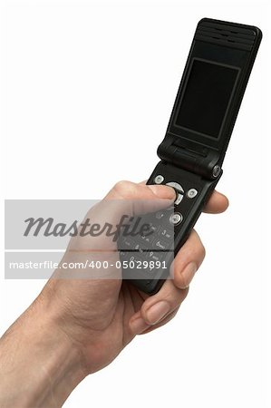 Phone in a hand on a white background