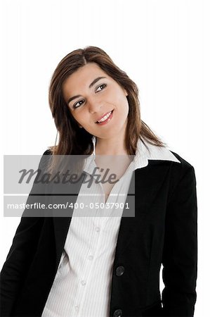 Portrait of a young and beautiful business woman isolated on white