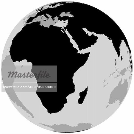 Earth Africa - Globe with continents as black and white illustration - vector