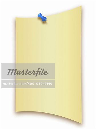 Blank paper page with a thumb tack isolated on white
