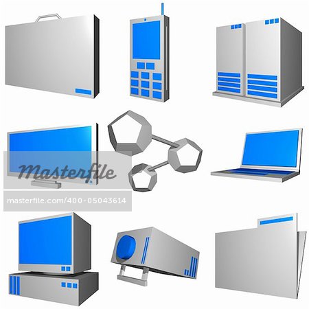 Information technology business icons and symbol set series - gray blue