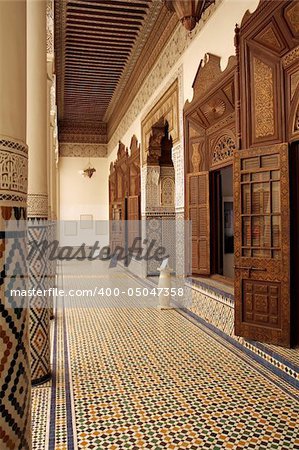 Rich decorated interior of Marrakech museum, Morocco