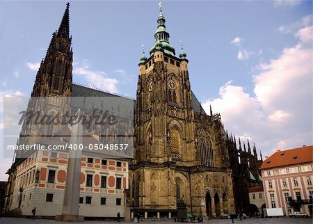 Famous Czech Gothic cathedral from the side. Landmark of Prague