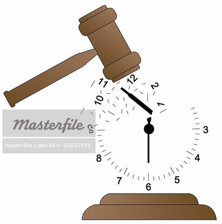 gavel smashing clock and scattering it - time concept