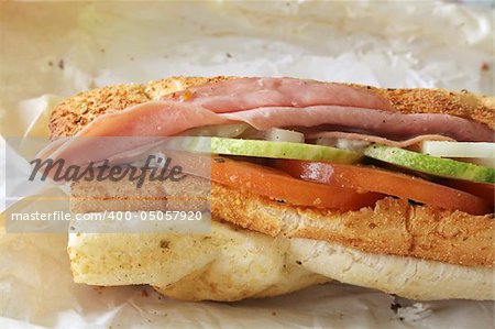 Ham Sandwich on Baguette Bread at the local deli