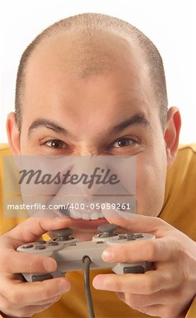 guy playing video game console controller