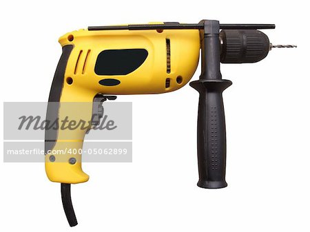 yellow drill isolated on white, with clipping path