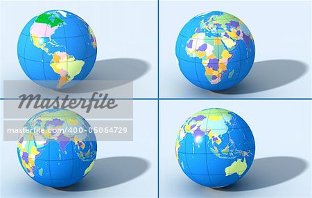 3d rendering of four political globes