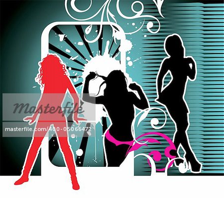 Party girls, silhouettes (vector illustration)