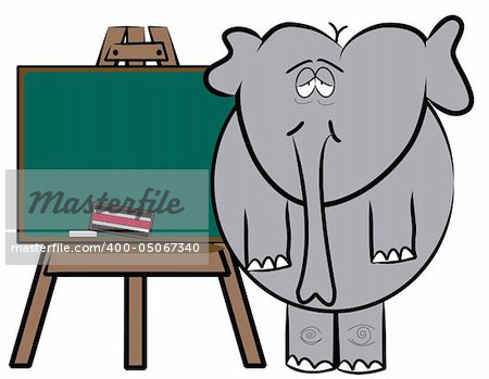 drained elephant teacher standing at easel chalkboard