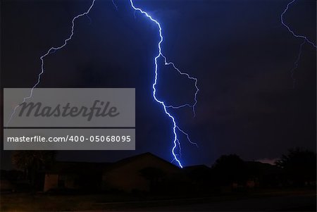 Spring storm lightning strike in a local neighborhood