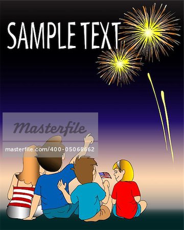family activity watching fireworks, vector illustration