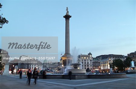 View of Trafalgar Square on a warm spring evening