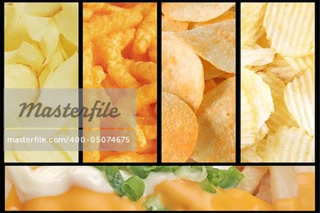 Assorted Junk Food Collage Background Consisting of the Most Common Types