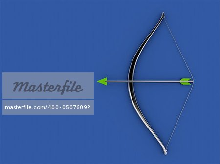 A silver bow and arrow on blue background - 3d render