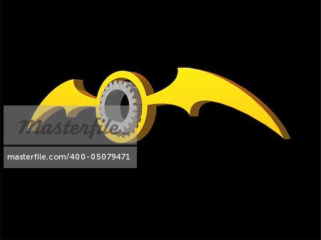 batwings gear logo on black background - 3d illustration