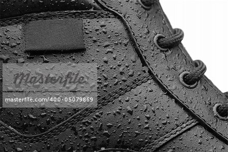 Close-up shot of a leather waterproof boot