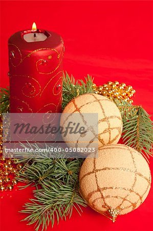 Christmas decoration on red background