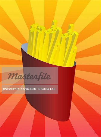 French fries illustration, fried potatoes in fastfood packet