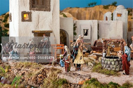Nativity scene from figurine crib like an old Jerusalem village