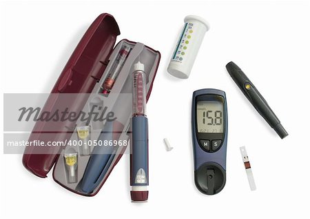 Blood glucose meter, insulin pen, test strip, lancing device