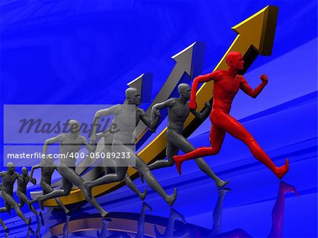 3d illustration of team with leader runing to success