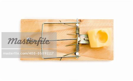 Mouse Trap with cheese - isolated on white